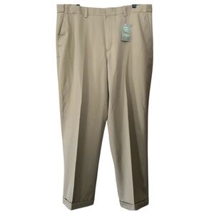 LL BEAN Dress Pants Hidden Comfort Waist Beige Tan Cuffed Hem Size Mens 38 New